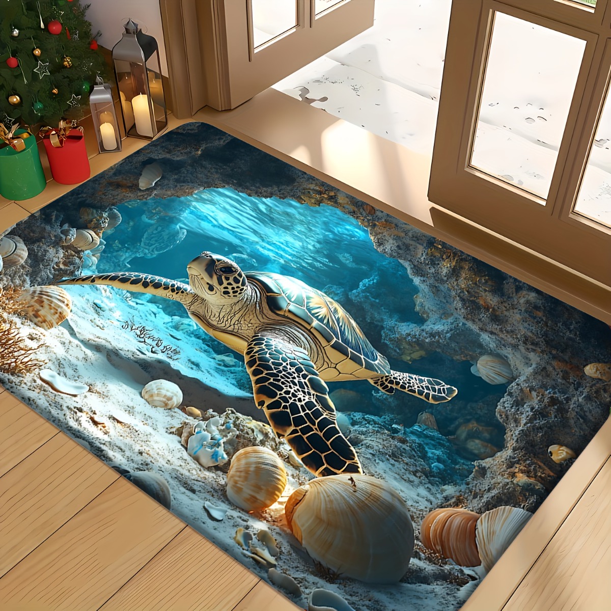 Commercial Printing And Design - Teppich mit Meeresschildkröten-Motiv, Samt-Flanell, bedruckte Bodenmatte,