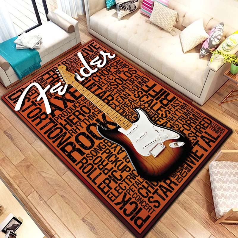Commercial Printing And Design - Vintage Rock-Musik-Print Teppich mit E-Gitarren-Design, Rutschfester