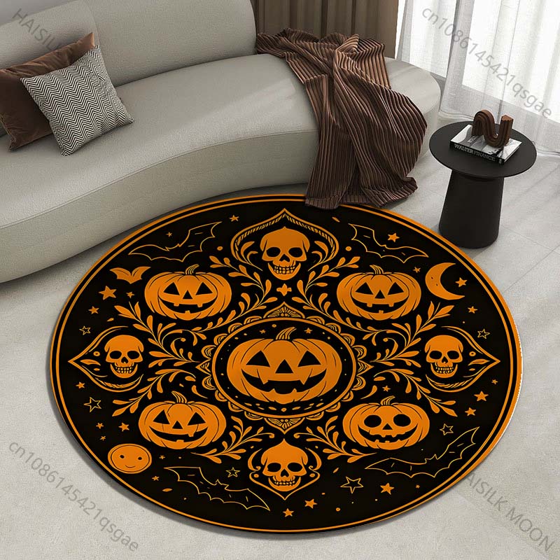 Commercial Printing And Design - Halloween-Kürbis- und Totenkopf-Motiv, runder Teppich, bedruckter